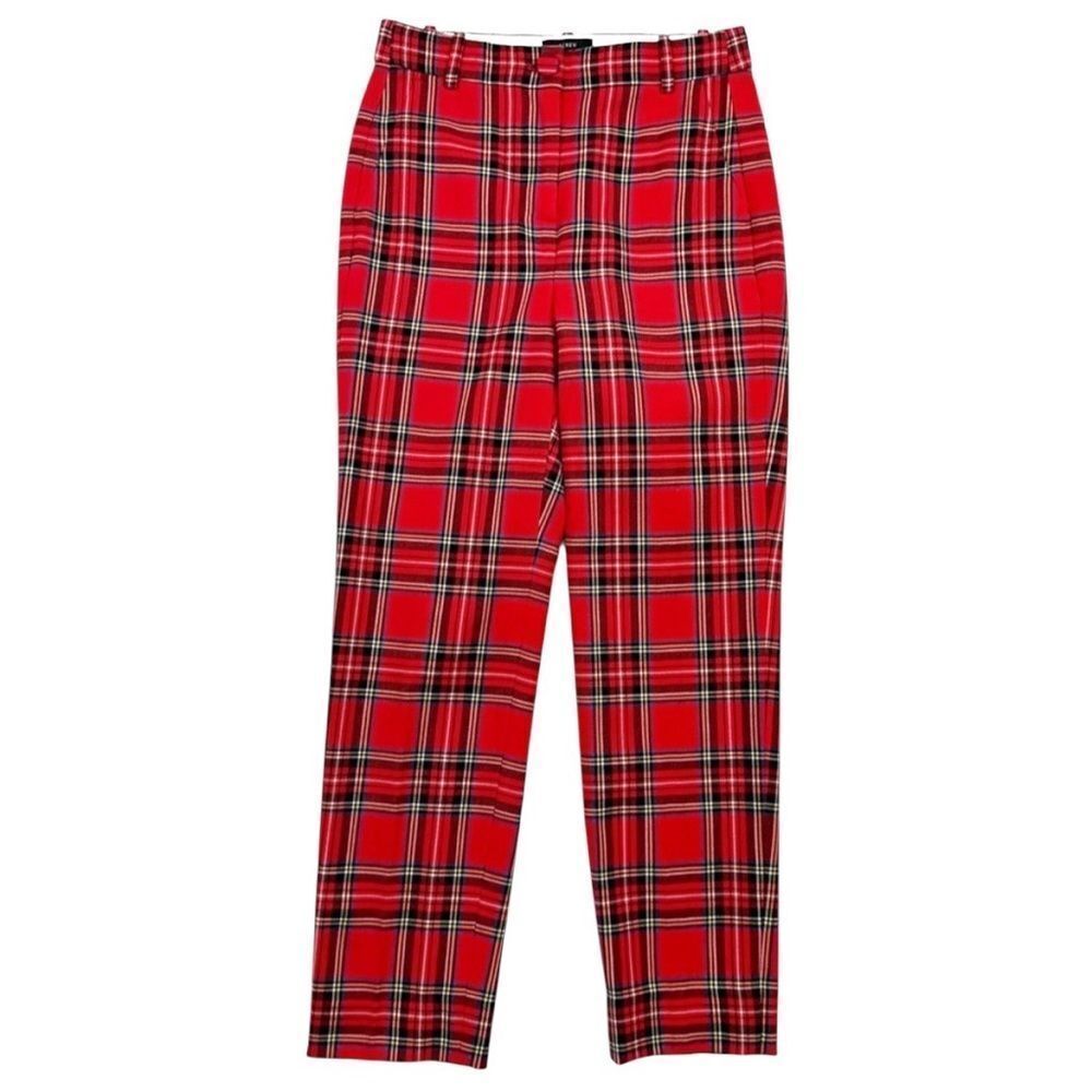 J. Crew Cameron High Rise Red Plaid Pants Size 0 - Picture 2 of 9